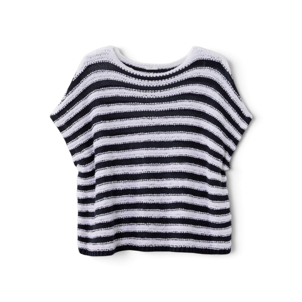 J. Jill Striped Poncho Top Womens XL Navy White Textured Knit Coastal Preppy